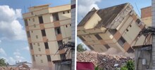 Здание рухнуло на экскаватор во время сноса