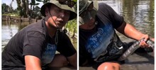 Гигантский змей вцепился в член индонезийского блогера, пока он снимал видео в реке