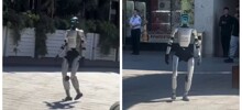 Девушка запечатлела кадры, как T-800 гуляет по Арбату и рекламирует магазин роботов
