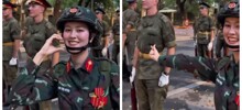 Вьетнамская военнослужащая показала жест сердечко российскому солдату на параде