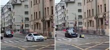 Робот-доставщик не уступил дорогу седану Aurus Senat со спецсигналами
