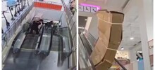 Сотрудники магазина сломали дорогой телевизор, когда спускали его на эскалаторе
