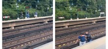 В США полицейский и нарушитель едва не погибли на рельсах