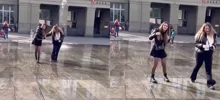 Бернский фонтан шутит с прохожими: струя воды попала прямо под юбку