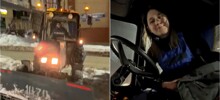 20-летняя девушка работает на тракторе и убирает город от снега
