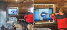 В Канаде мужчина распилил телевизор бензопилой после поражения сборной на Олимпиаде