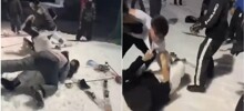 На горнолыжном курорте лыжники устроили драку