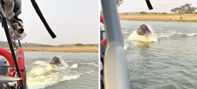 Разъярённый бегемот пустился в погоню за лодкой с туристами