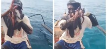 Осьминог вцепился в лицо рыбака