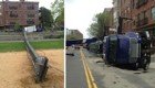 Автокран упал на припаркованный пикап