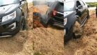 Внедорожник сгорел после того, как попал в ловушку на поле с сухой травой