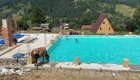 В Карпатах корова устала от жары и прыгнула в бассейн, где купались дети