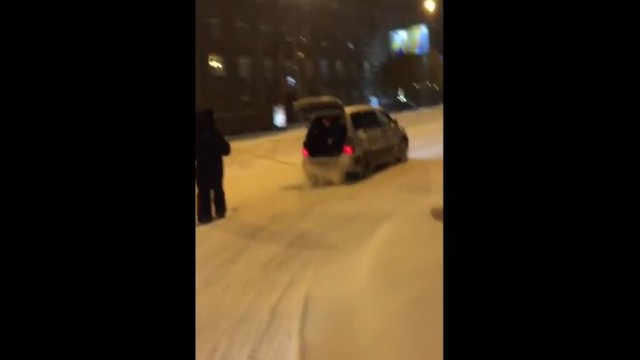 Так радуются снегу в Новосибирске! Медведь на сноуборде прокатился по центру города