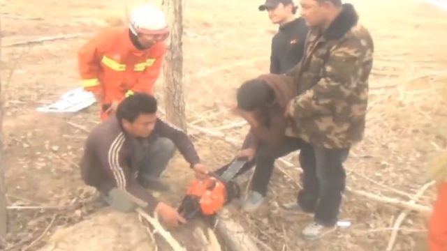 Китайский дровосек вогнал себе в колено бензопилу