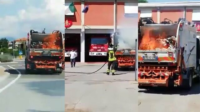 Водитель горящего мусоровоза сам привез машину к пожарным 