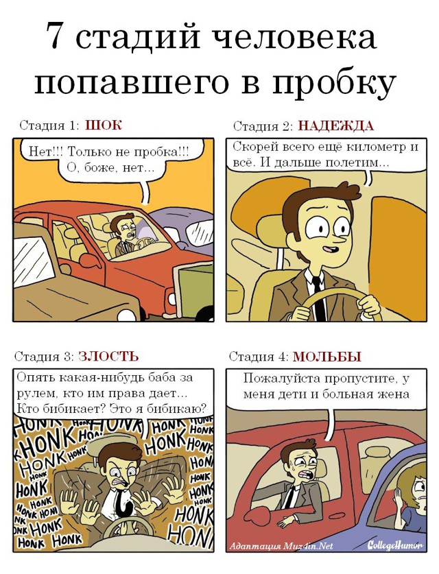 7 стадий человека попавшего в пробку 
