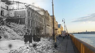 Блокадный Ленинград и современный Санкт-Петербург в одной фотографии