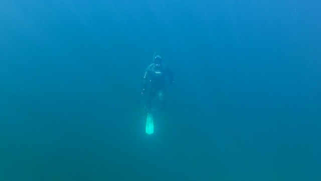 Подводная охота на очень прозрачном карьере