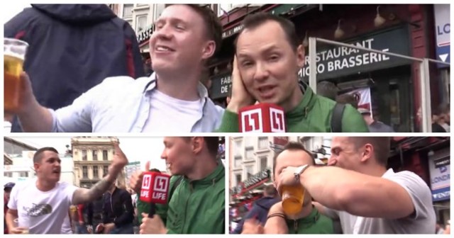 Как российского корреспондента отправили вести прямой эфир к английским фанатам (1 фото+видео)