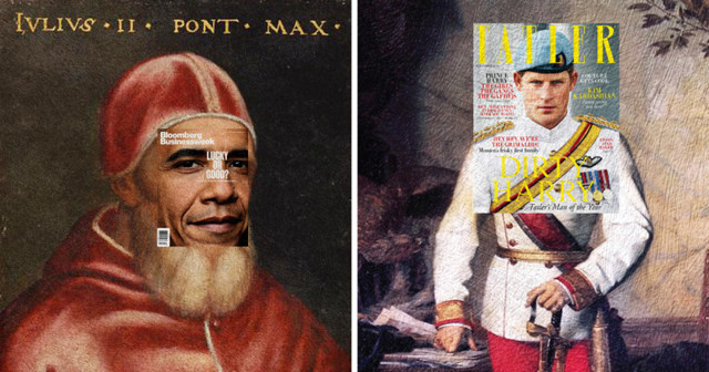 Взгляд на политику: коллажи, совмещающие классические полотна и обложки журналов