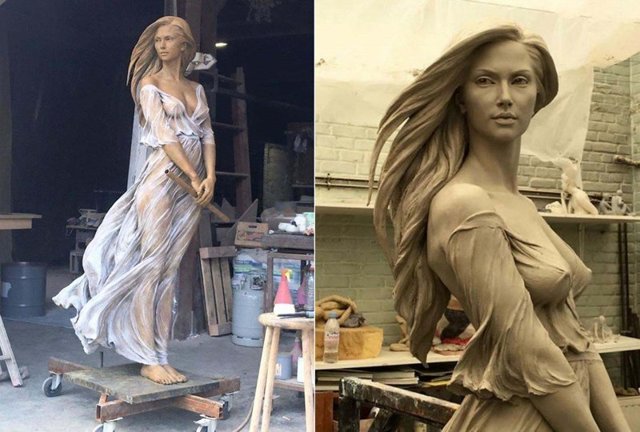 Скульптор создала сексуальную и поразительно реалистичную статую девушки