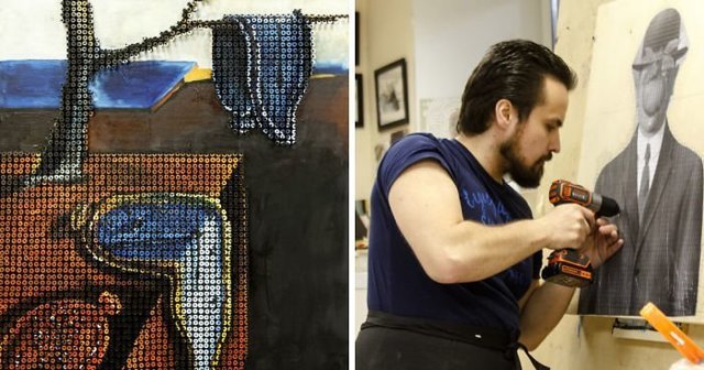 Художник воссоздает шедевры мировой живописи из шурупов