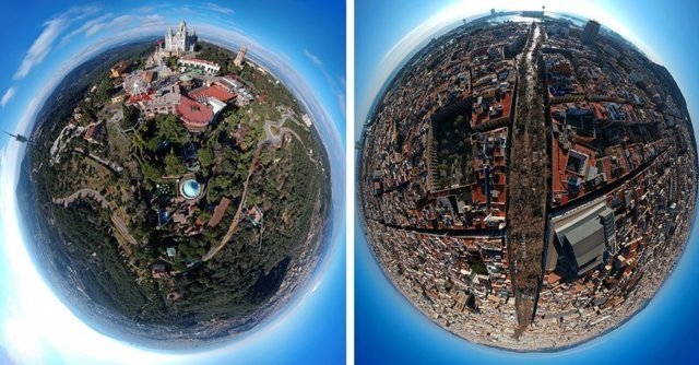 Барселона, похожая на маленькие планеты, в формате 360 градусов