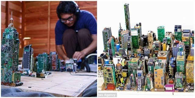 Студент смастерил макет Манхэттена из частей старых электронных приборов