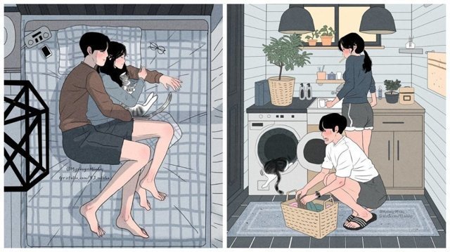 Как выглядит жизнь любящей пары: иллюстрации корейского художника Мён-Минхо