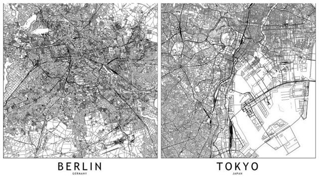 Контурные карты крупных городов мира