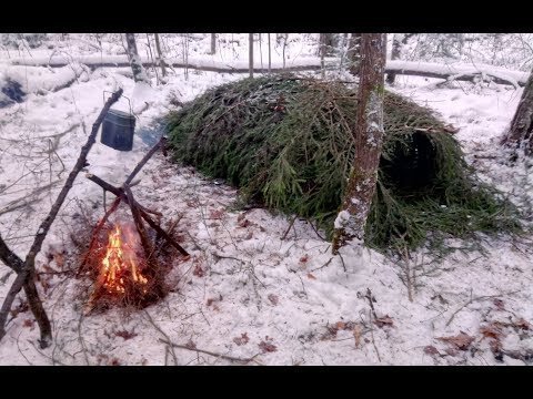 ШАЛАШ для выживания в зимнем лесу