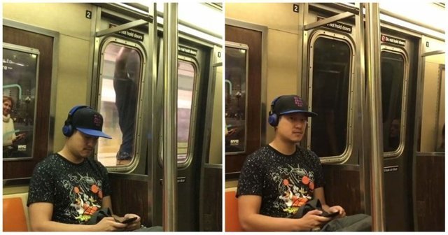 Пассажир нью-йоркского метро прокатился снаружи поезда, зацепившись за двери вагона