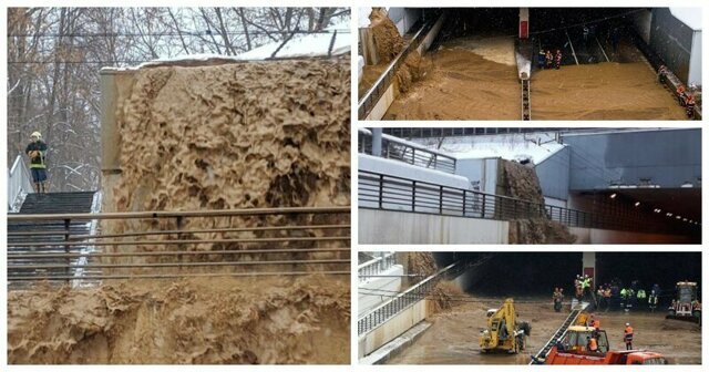 "Вода была цвета какао": очевидцы поделились фото и видео потопа в Тушинском тоннеле
