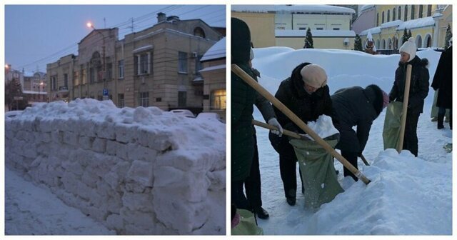Учителей Саратова заставили убирать снег в мешки