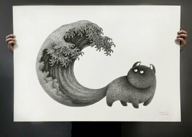 Милая пушистость: обаятельные котики, нарисованные гелевой ручкой