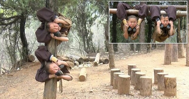 Впечатляющие кадры изнурительной тренировки маленьких монахов Шаолиня
