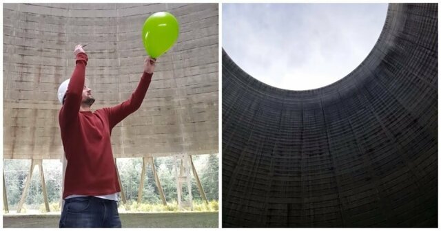 Звук от шарика, лопнувшего в заброшенной градирне атомной станции