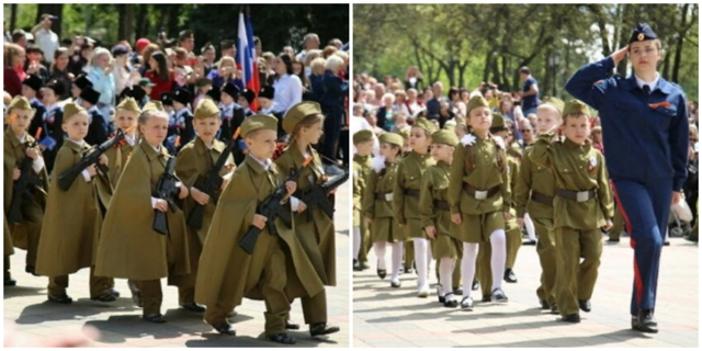 Парад дошкольных войск: по Пятигорску прошли дети с автоматами и в военной форме