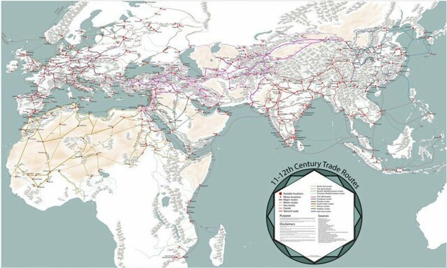 Невероятно подробная карта торговых путей времён Высокого Средневековья