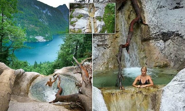 Путешественница купается в фантастической ванне над водопадом!