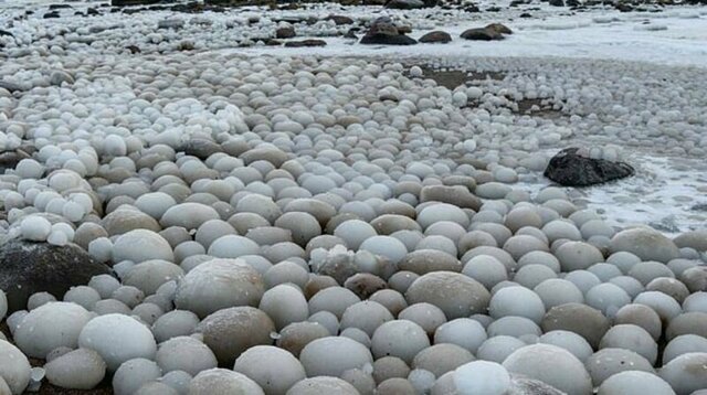 Финский пляж усеяло необычными "ледяными яйцами"