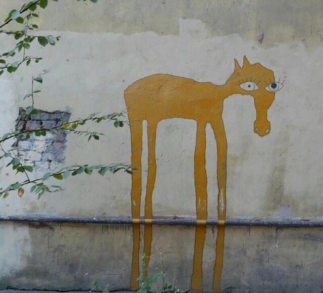 Длинноногие лошади с большими глазами поселились на домах на Васильевском острове