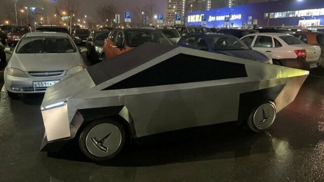 Копия Tesla Cybertruck на базе "Самары" появилась на дорогах Москвы