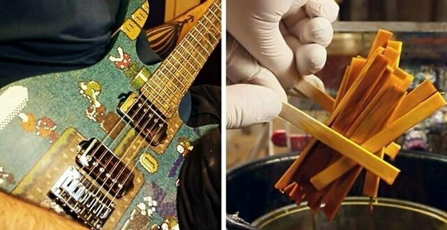 Парень сделал гитару «Марио» из 10 000 палочек для леденцов