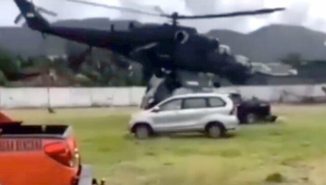 В Индонезии вертолет Ми-35 не смог взлететь и начал крушить автомобили