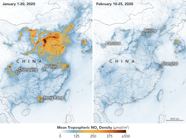 Эпидемия коронавируса резко снизила загрязнение воздуха в Китае
