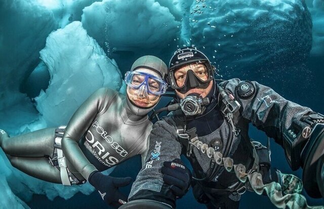 Дайверы сделали потрясающие снимки под айсбергами
