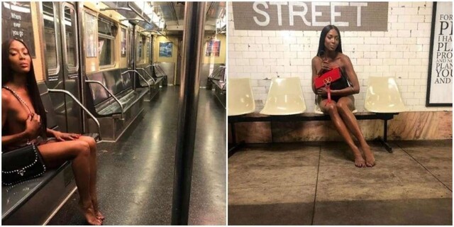 Наоми Кэмпбелл устроила обнажённую фотосессию в метро