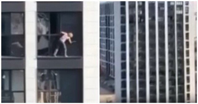 В Уфе бесстрашная женщина помыла окна на 18 этаже без страховки