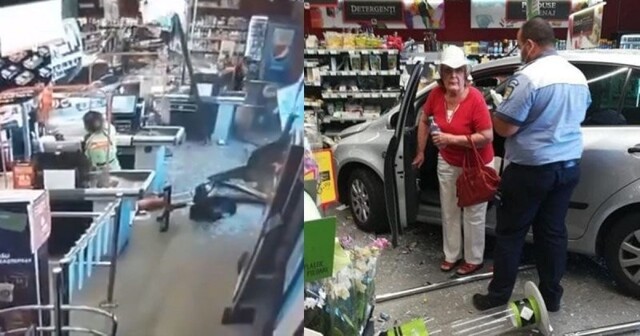 Удачно съездила за покупками! Пожилая женщина влетела в супермаркет на автомобиле
